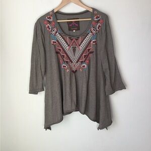 Johnny Was Embroidered 3/4 Length Sleeve Shirt